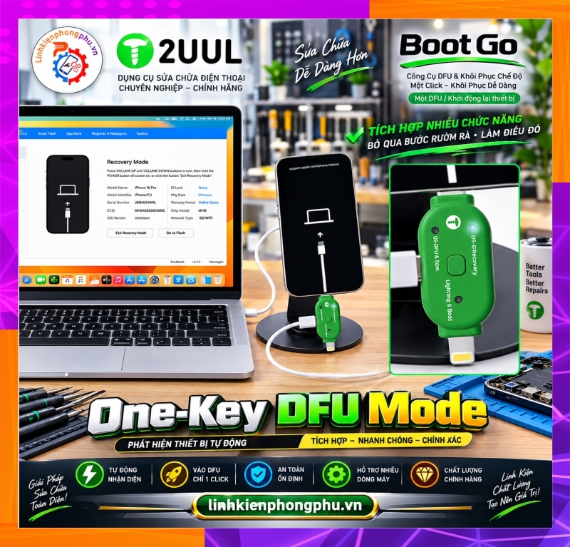 Thiết bị vào DFU - Recovery iPhone - Android 2UUL TG01 Boot Go One-Click DFU Recovery Model Tool điện thoại