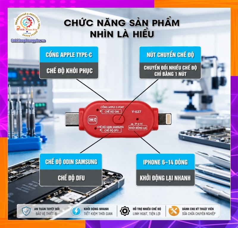 Thiết bị DFU & Recovery YCS Y-627 hỗ trợ iPhone 6 – 14 - Samsung Chạy Phần Mềm 