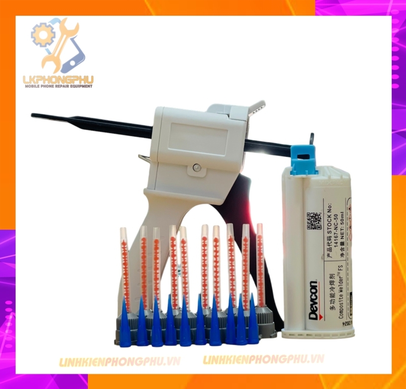 Combo bộ  súng bơm keo 2 TP. Keo Devcon. 10 Đầu trộn keo