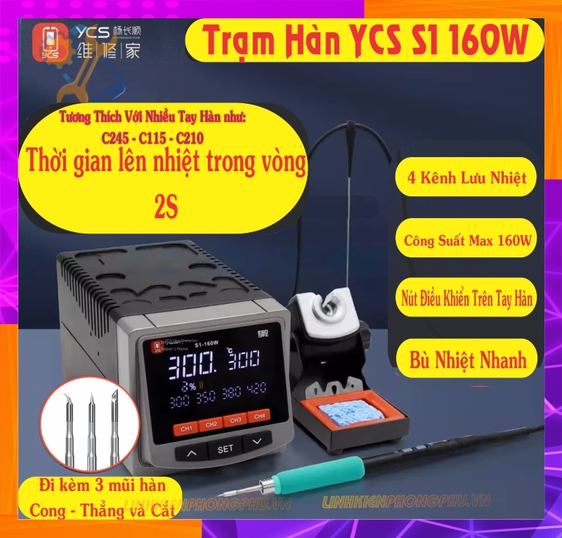 Máy Hàn YCS S1 – 160W kèm 3 mũi hàn. Bù nhiệt nhanh (Dùng Tay hàn C210) Nhiệt 100°C – 450°C