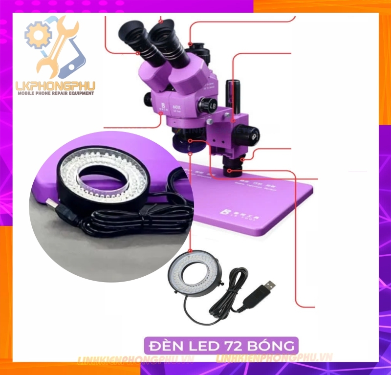 Đèn Led 72 bóng dùng cho Kính Hiển Vi Luban LB-60x có Volume chỉnh sáng tối cổng USB