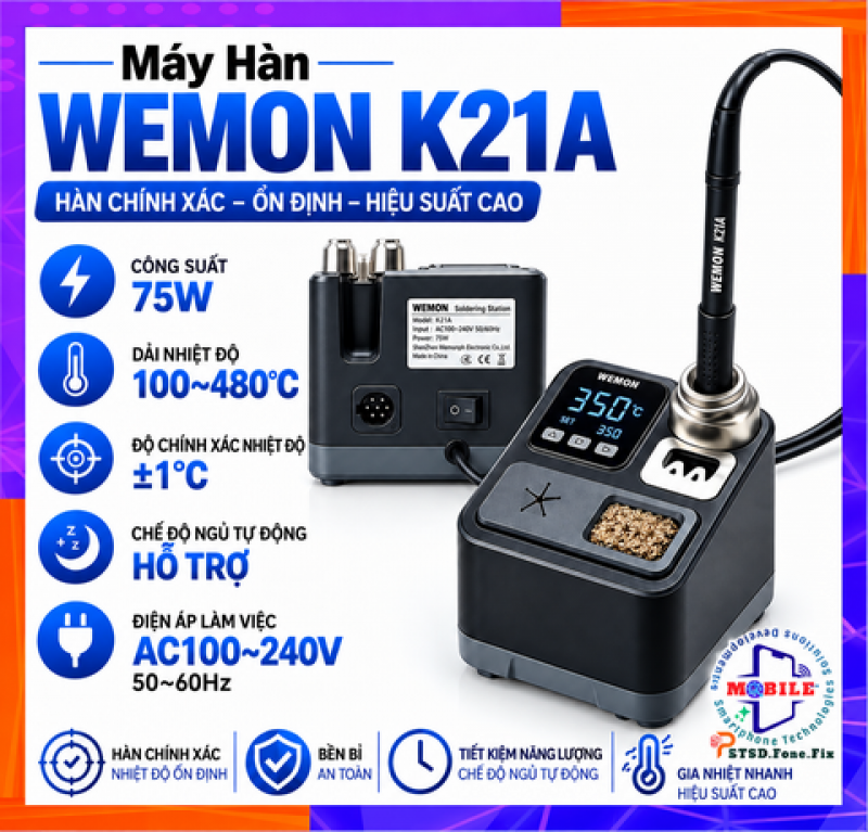 Máy Hàn Wemon K21A Tay T210 Mũi C210 Kèm Mũi Cắt Công Suất 65W-75W