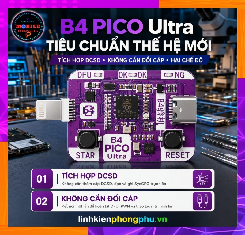 Thiết bị B4 PICO Ultra DFU RP2350A PIC0 Hổ Kỹ Thuật Vào Chế Độ USBliter8 - DFU - DCSD Bypass IP A12-A13 -iPad...