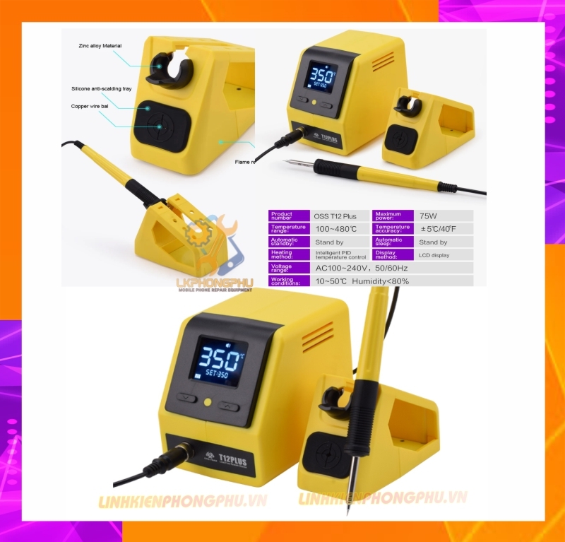 Trạm hàn T12 Plus Chính hãng OssTeam New 2023 CS75W Nhiệt độ 100 – 480°C ( Kèm Mũi Cong T12-BLS ) 