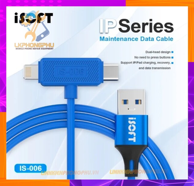 Cáp 2 Đầu Type - C và Lightning  Tự Động Vào Recovery Chạy Phần Mềm  iPhone - iPad iSoft IS-006: 6 - 17ProMax