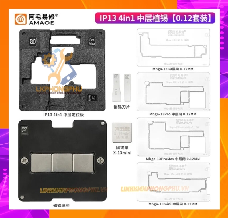 Bộ khuôn kèm đế làm chân viền Amaoe iPhone 13/13mini/13Pro/13ProMax
