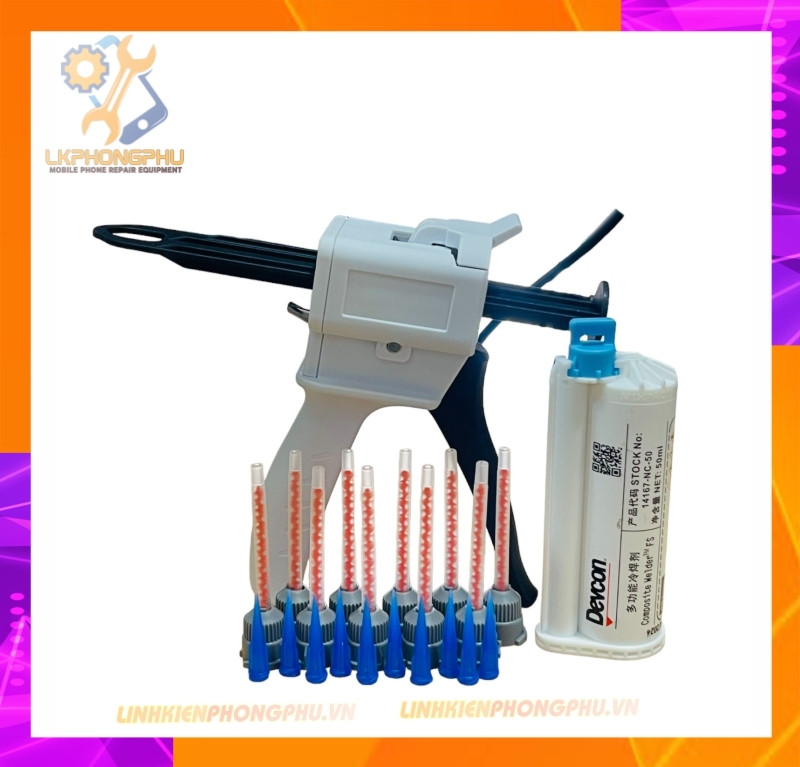 Combo bộ  súng bơm keo 2 TP. Keo Devcon. 10 Đầu trộn keo