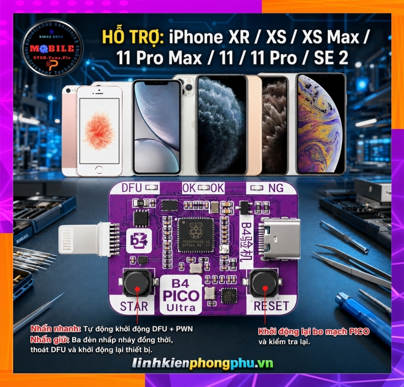 Thiết bị B4 PICO Ultra DFU RP2350A PIC0 Hổ Kỹ Thuật Vào Chế Độ USBliter8 - DFU - DCSD Bypass IP A12-A13 -iPad...