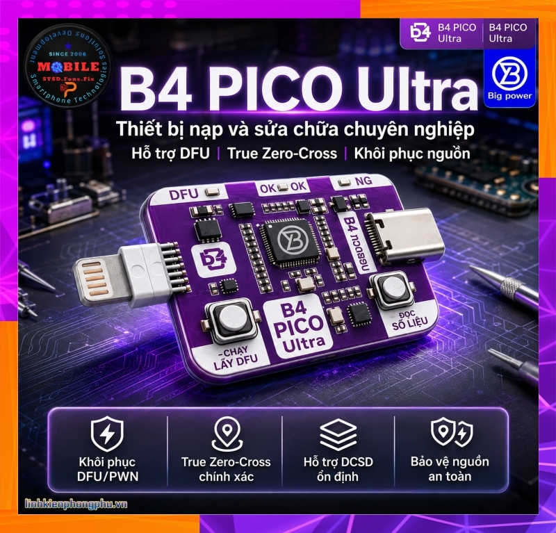 Thiết bị B4 PICO Ultra DFU RP2350A PIC0 Hổ Kỹ Thuật Vào Chế Độ USBliter8 - DFU - DCSD Bypass IP A12-A13 -iPad...
