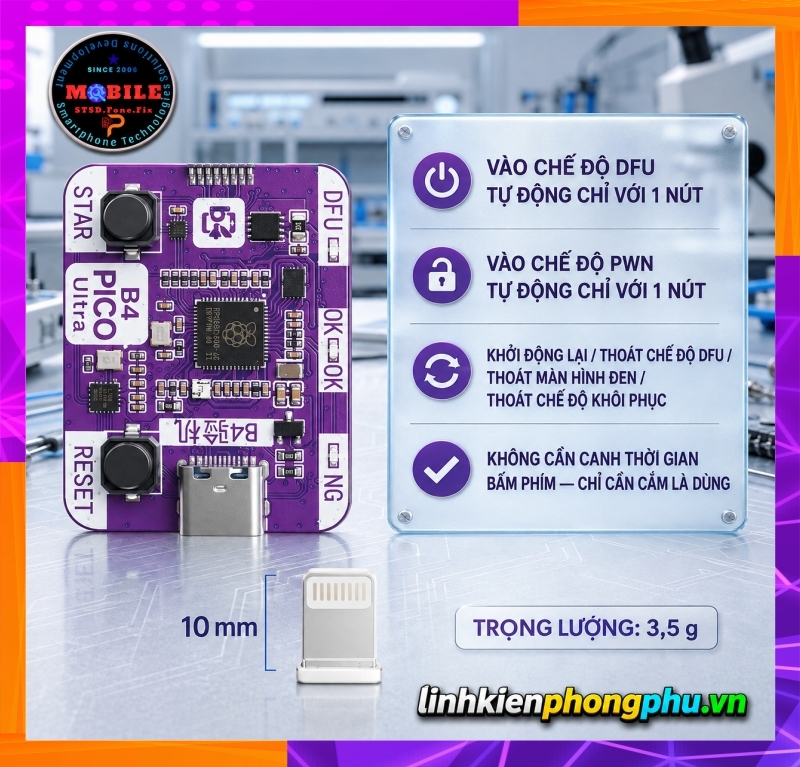 Thiết bị B4 PICO Ultra DFU RP2350A PIC0 Hổ Kỹ Thuật Vào Chế Độ USBliter8 - DFU - DCSD Bypass IP A12-A13 -iPad...