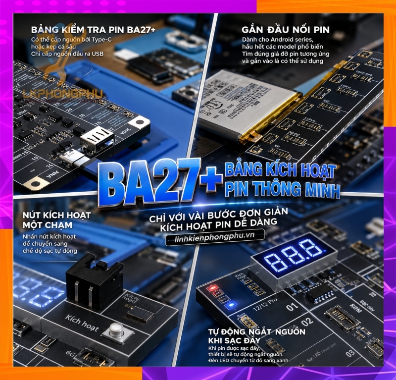 Mạch Kích Pin Mechanic BA27+ iPhone 6-17 - 400+ Android