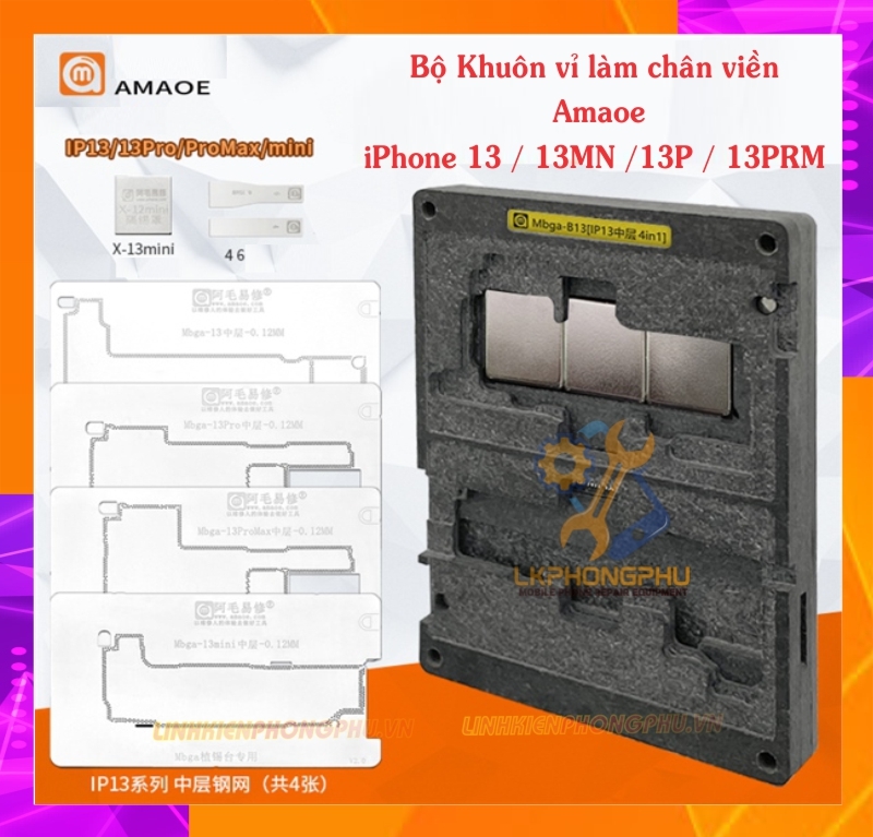 Bộ khuôn kèm đế làm chân viền Amaoe iPhone 13/13mini/13Pro/13ProMax