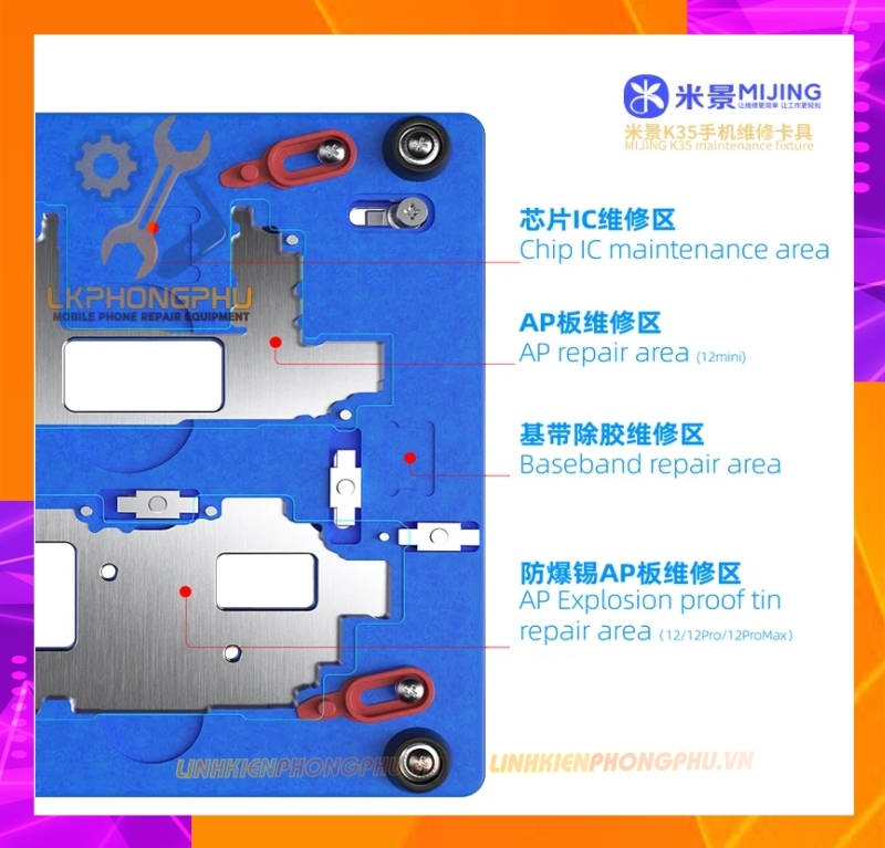 Bộ Đế Kẹp Main Mijing K35 Kèm Vỉ Làm Chân Viền 4 in 1: 12/12mini/12Pro/12ProMax 