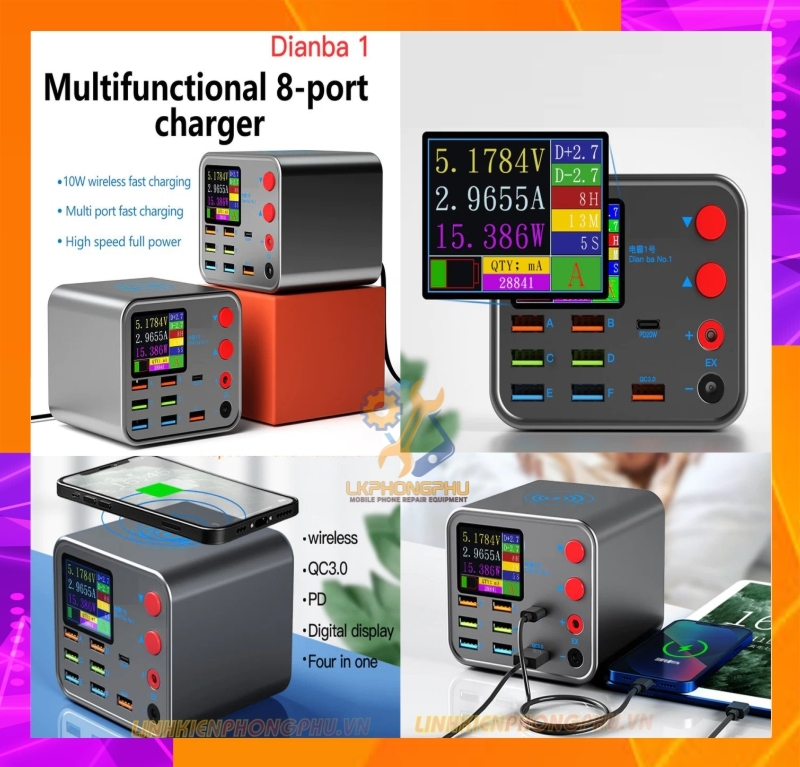 Bộ sạc 8 cổng kim cấp nguổn Tensa Dian ba No1 có sạc không dây