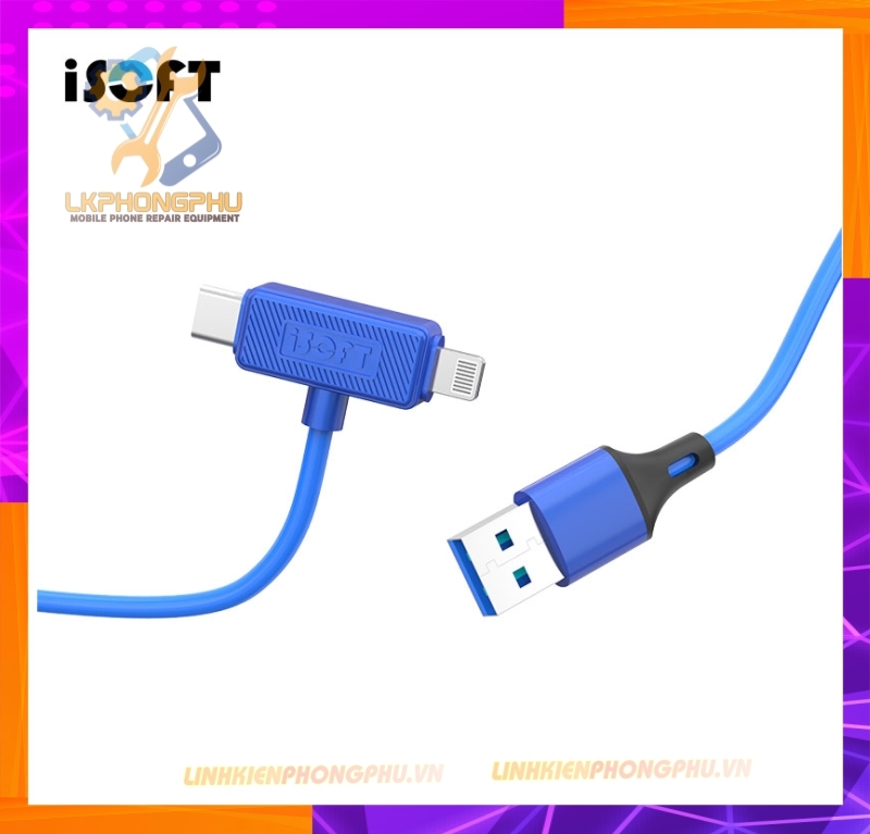 Cáp 2 Đầu Type - C và Lightning  Tự Động Vào Recovery Chạy Phần Mềm  iPhone - iPad iSoft IS-006: 6 - 17ProMax