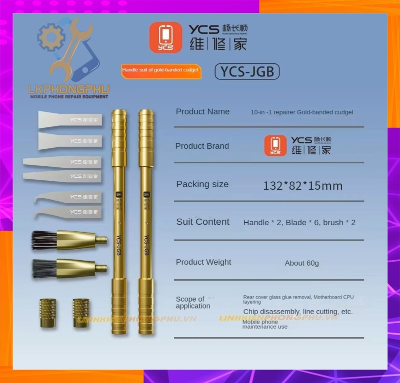 Bộ Tool Cán Dao Kèm Lưỡi Dao và 2 đầu chổi vệ sinh làm IC YCS JGB 10 in 1 
