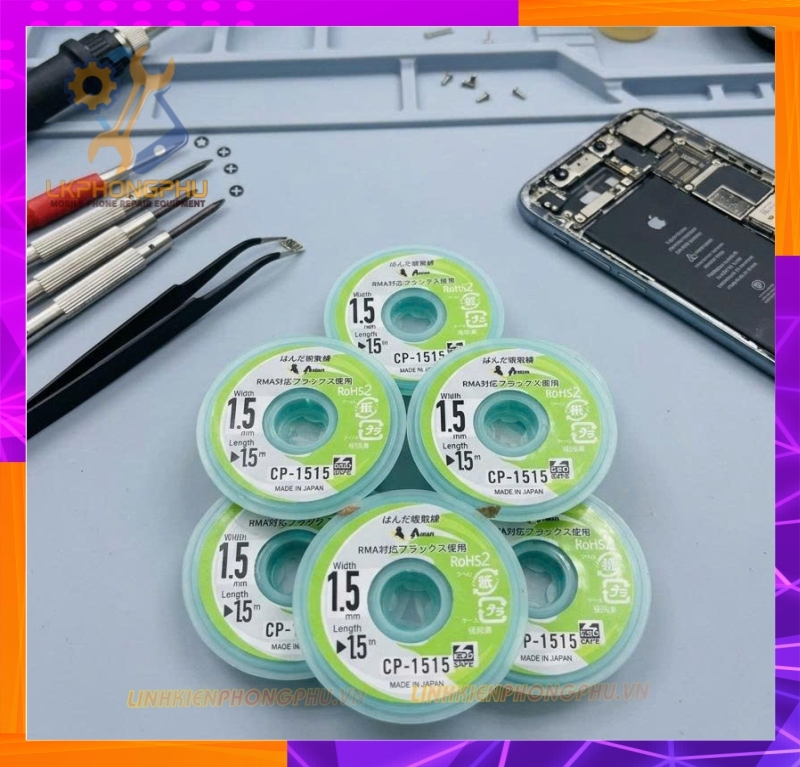 Dây Hút Chì Xịn chính hãng AMan Japan Cho Thợ Sửa Điện Thoại. 2.0mm và 1.5mm - 1.5m