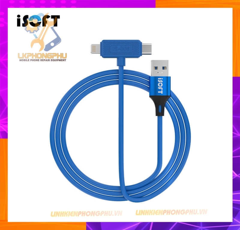 Cáp 2 Đầu Type - C và Lightning  Tự Động Vào Recovery Chạy Phần Mềm  iPhone - iPad iSoft IS-006: 6 - 17ProMax