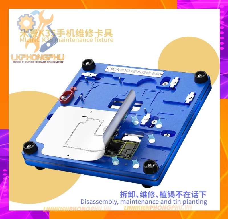 Bộ Đế Kẹp Main Mijing K35 Kèm Vỉ Làm Chân Viền 4 in 1: 12/12mini/12Pro/12ProMax 