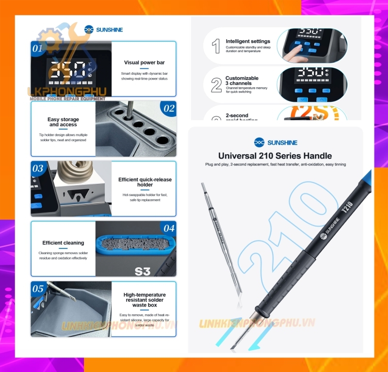 Máy Hàn Sunshine S3 C210 lên nhiệt nhanh. 3 kênh nhớ ( Kèm mũi C210 Cắt )