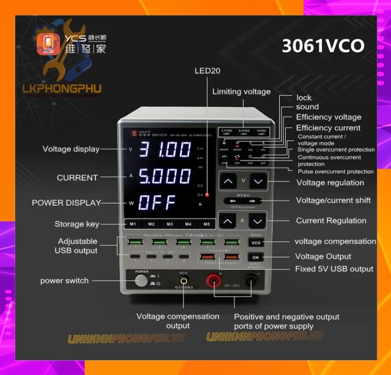Máy Cấp Nguồn YCS 3061VCO 30V/6A