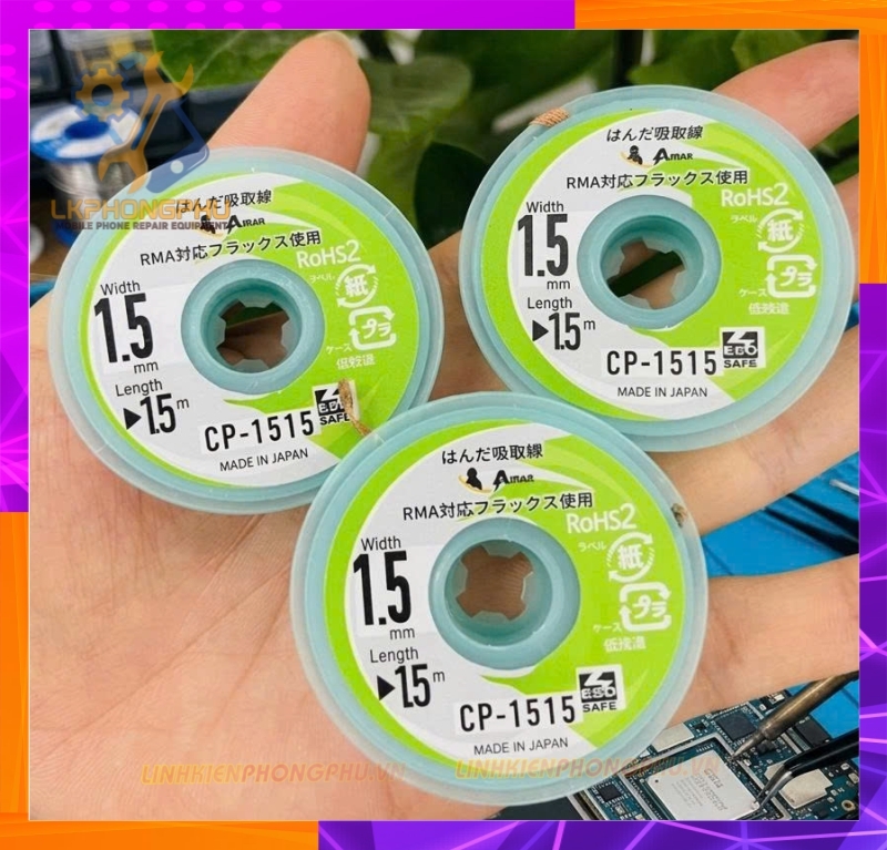 Dây Hút Chì Xịn chính hãng AMan Japan Cho Thợ Sửa Điện Thoại. 2.0mm và 1.5mm - 1.5m