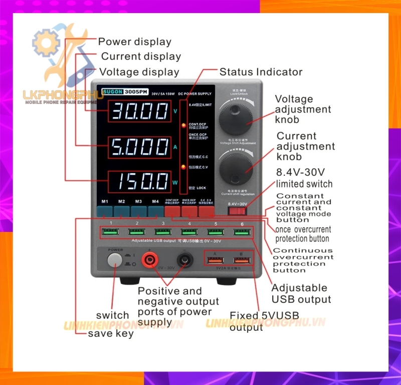Cấp nguồn Biến Áp Xuyến Sugon 3005PM 30V/5A