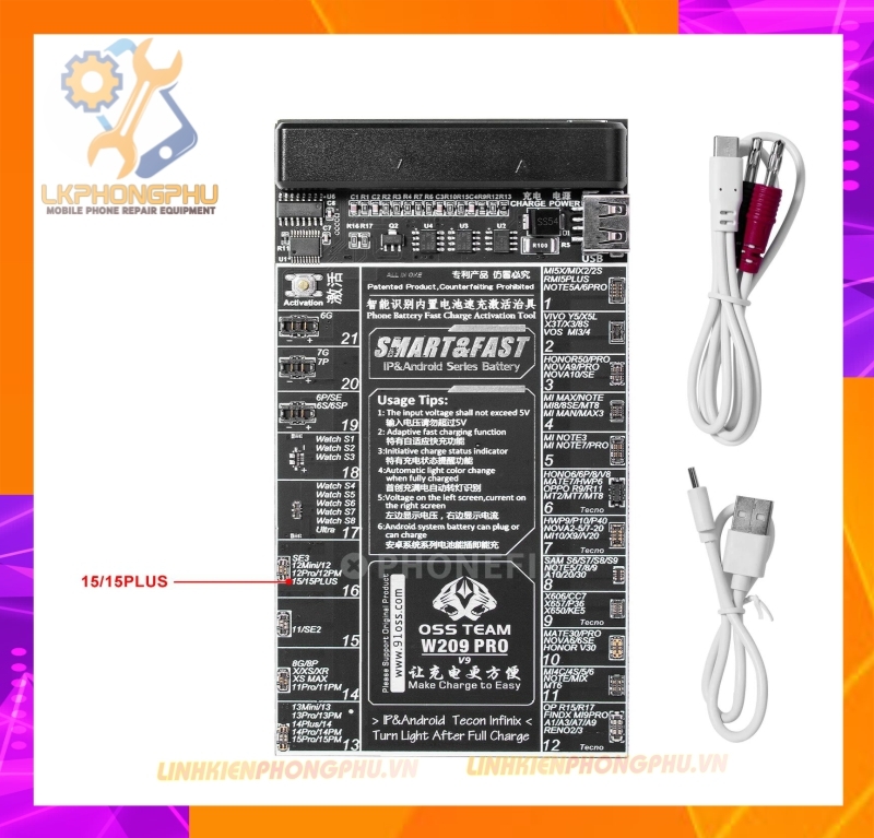 Mạch Kích Pin OssTeam W09 Pro V9 iPhone ( 6G-15ProMax ) - All Android 