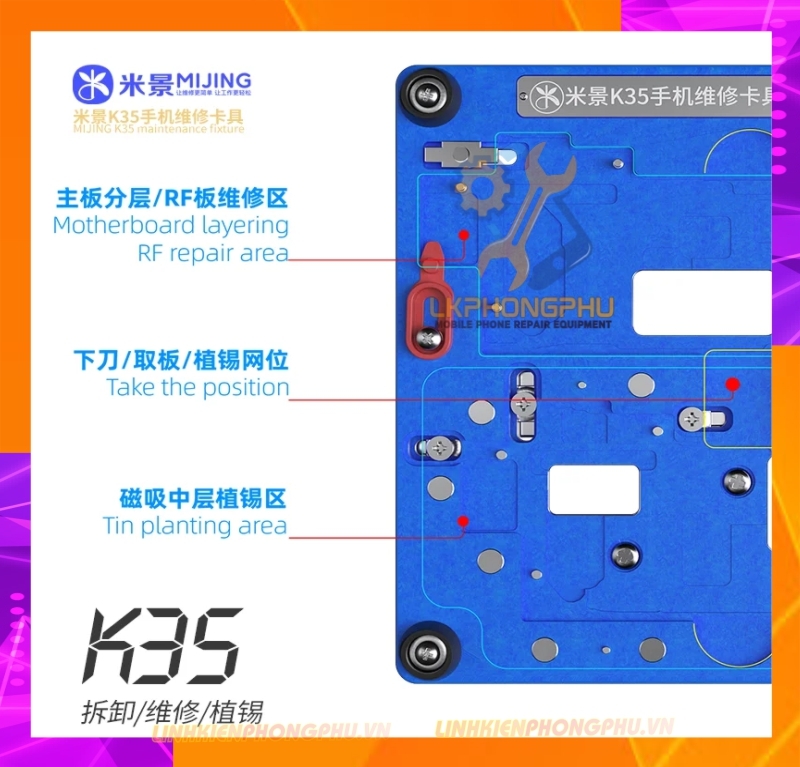 Bộ Đế Kẹp Main Mijing K35 Kèm Vỉ Làm Chân Viền 4 in 1: 12/12mini/12Pro/12ProMax 