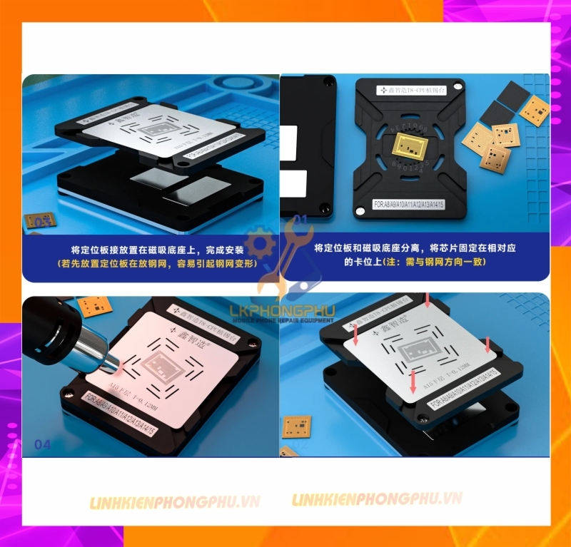 Bộ khuôn Nam Châm kèm vỉ làm chân CPU Xinzhizao Từ A8 -> A13 ( 6G-11ProMax)