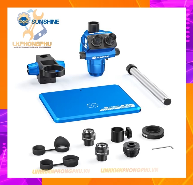Kính hiển vi Sunshine M8t Ultra soi nổi 3 mắt (Trinocular) cao cấp cho các kỹ thuật zoom thực tế lớn từ 6X-72X