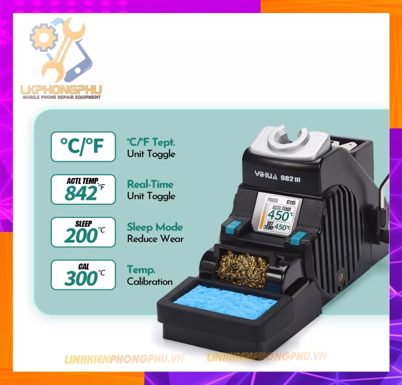 Trạm Hàn YIHUA 982-III (Tay hàn mũi hàn Chuyên Câu C115) CS30W Nhiệt Từ 90°C-450°C
