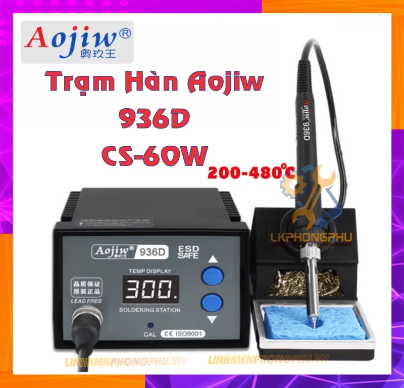 Trạm Hàn Aojiw 936D 60W Nhiệt Từ 100 – 450°C Kèm Mũi hàn thẳng