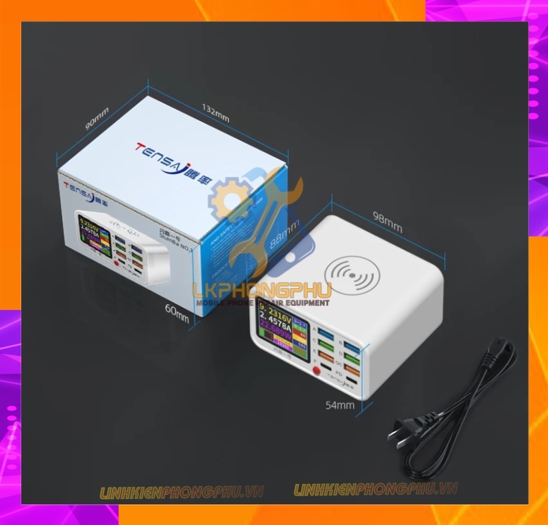 Bộ sạc USB đa năng Tensai 8 Cổng có sạc Nhanh và sạc không dây 