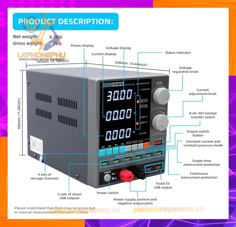 Máy Cấp Nguồn Chính Hãng Sugon 3010PM ( 30V/10A ) CS 310W ( Đồng Hồ 4 Số ) 2026