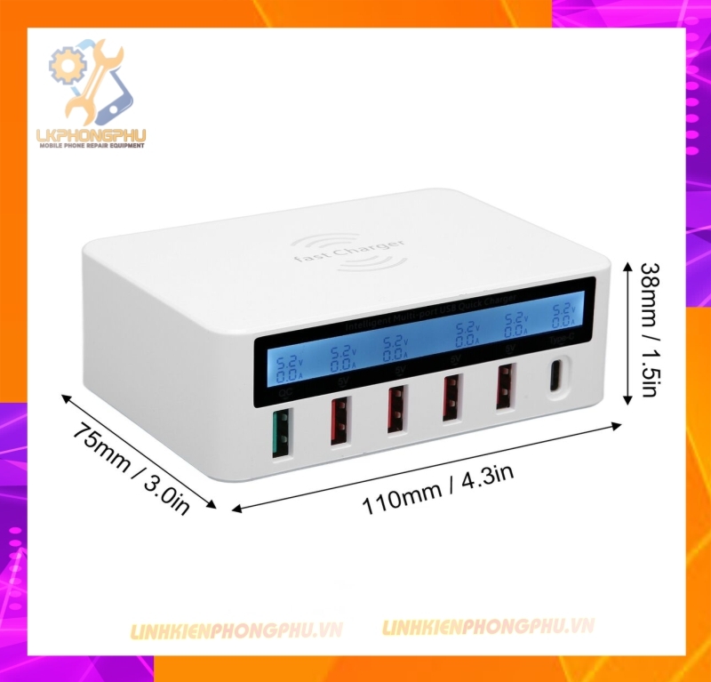 Bộ sạc đa năng 6 cổng siêu nhanh WLX-818F, tích hợp sạc nhanh và sạc không dây