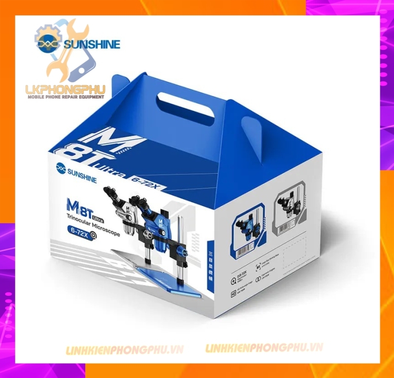 Kính hiển vi Sunshine M8t Ultra soi nổi 3 mắt (Trinocular) cao cấp cho các kỹ thuật zoom thực tế lớn từ 6X-72X