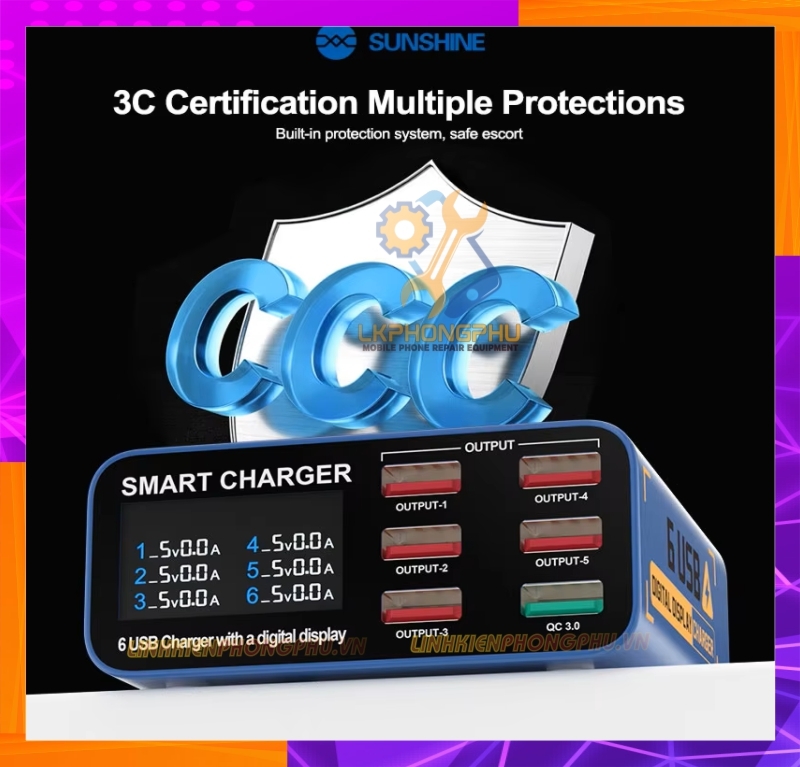 Bộ Sạc USB 6 Cổng Test Dòng Sunshine SS 304Q