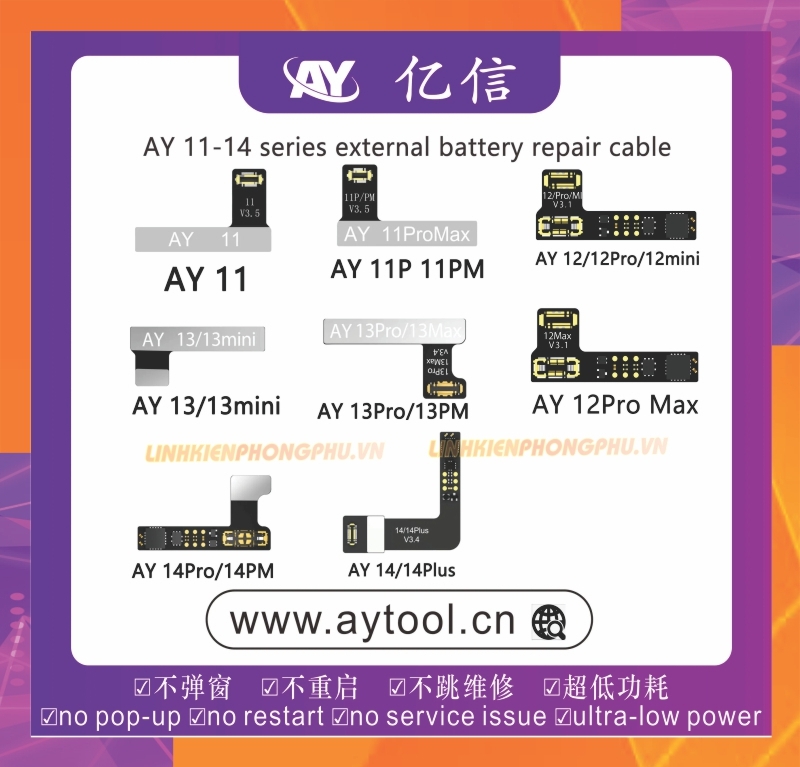 Cáp Fix % Pin AYTool 11 - 13ProMax Dùng Cho Box AY-A108