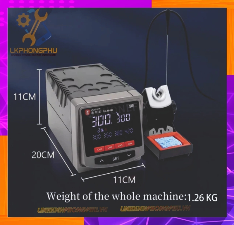 Máy Hàn YCS S1 – 160W kèm 3 mũi hàn. Bù nhiệt nhanh (Dùng Tay hàn C210) Nhiệt 100°C – 450°C