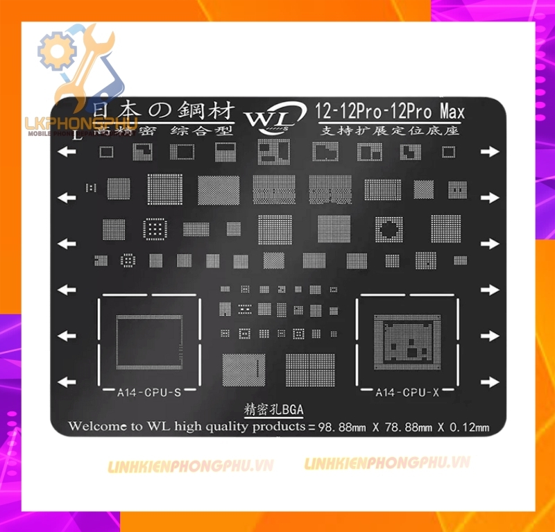 Vỉ làm chân IC iPhone WL Thép đen Nano Xịn Từ 6G - 13ProMax