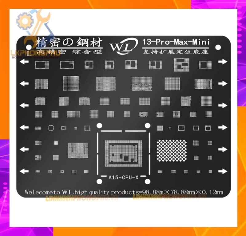 Vỉ làm chân IC iPhone WL Thép đen Nano Xịn Từ 6G - 13ProMax