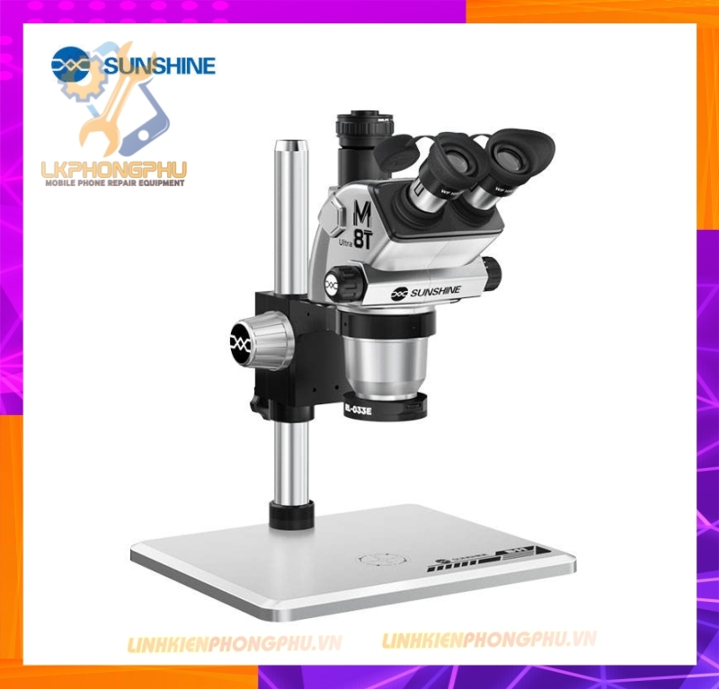 Kính hiển vi Sunshine M8t Ultra soi nổi 3 mắt (Trinocular) cao cấp cho các kỹ thuật zoom thực tế lớn từ 6X-72X