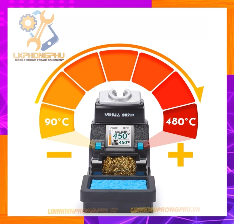 Trạm Hàn YIHUA 982-III (Tay hàn mũi hàn C210) 40W Nhiệt Từ 90°C-450°C