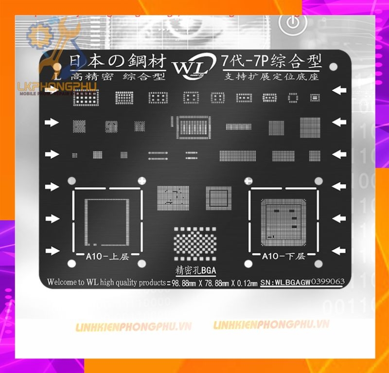 Vỉ làm chân IC iPhone WL Thép đen Nano Xịn Từ 6G - 13ProMax