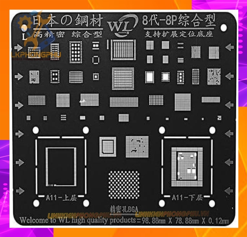 Vỉ làm chân IC iPhone WL Thép đen Nano Xịn Từ 6G - 13ProMax