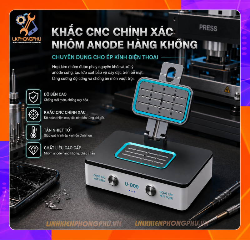 UYUE U-009 là dòng máy ép, căn chỉnh vào kính màn hình đa năng (Screen Alignment Tool)