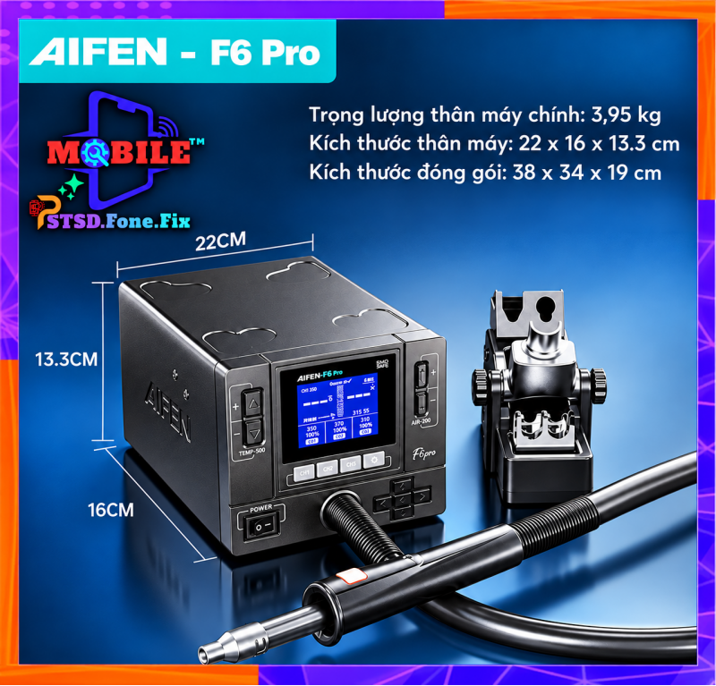 Máy Khò AiFen F6 Pro Đầu Nhỏ Công Suất Siêu Lớn 1000W Kèm 3 Đầu Đi Kèm