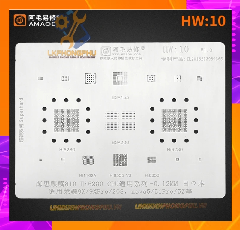 Vỉ làm chân IC Amaoe Huawei Từ HW:1 -> HW17