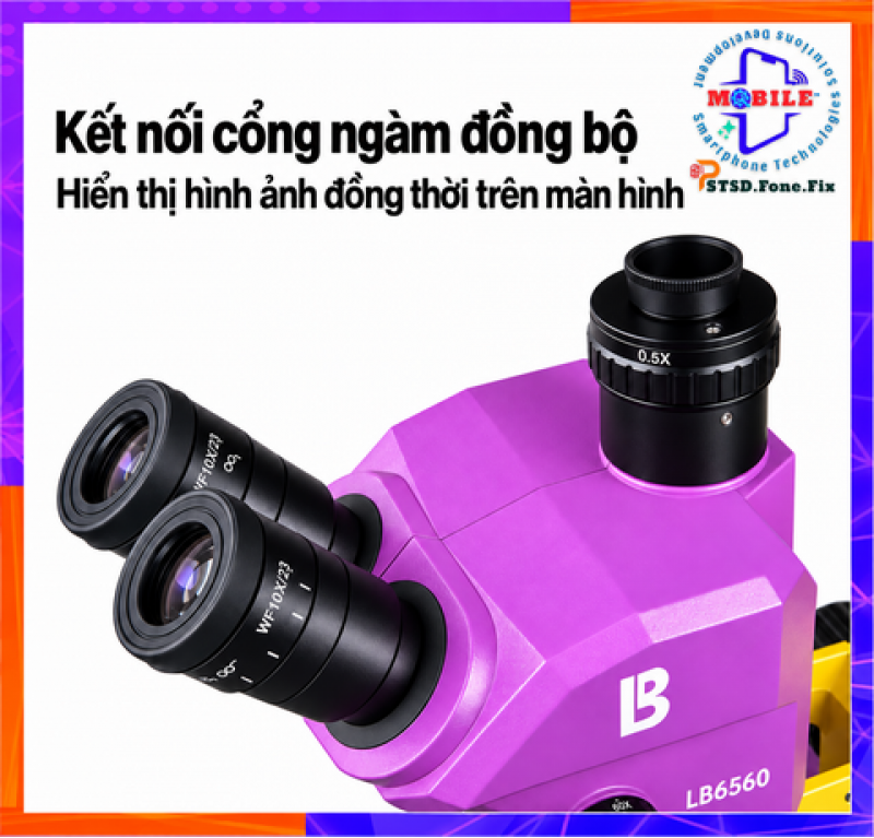 Kính hiển vi ba mắt Luban LB-6560 Zoom liên tục từ 6X đến 60X.